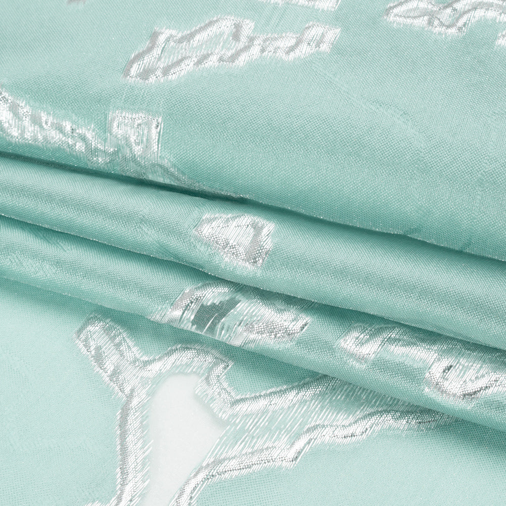 Metallic Silver and Sky Blue Abstract Embers Luxury Burnout Brocade Full