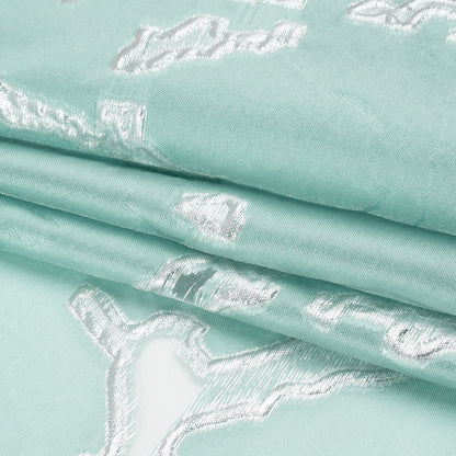 Metallic Silver and Sky Blue Abstract Embers Luxury Burnout Brocade Full