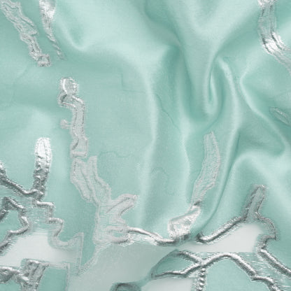 Metallic Silver and Sky Blue Abstract Embers Luxury Burnout Brocade