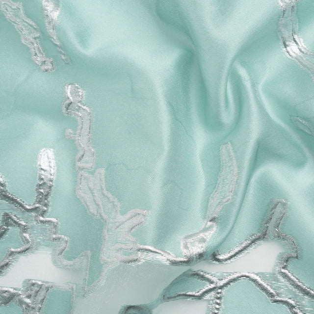 Metallic Silver and Sky Blue Abstract Embers Luxury Burnout Brocade