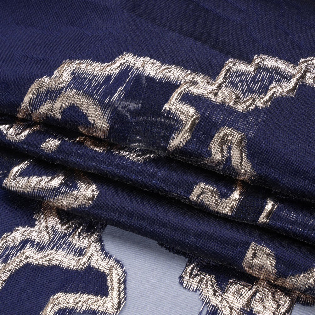 Metallic Silver and Navy Abstract Embers Luxury Burnout Brocade - Full
