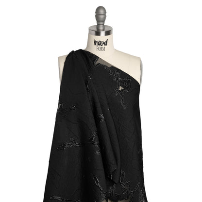 Metallic Black Abstract Embers Luxury Burnout Brocade - Detail