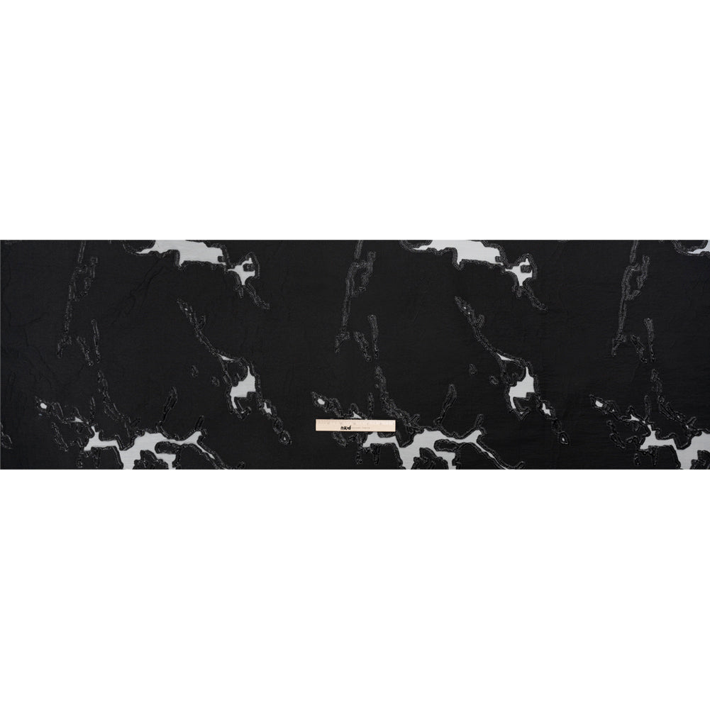 Metallic Black Abstract Embers Luxury Burnout Brocade - Drape