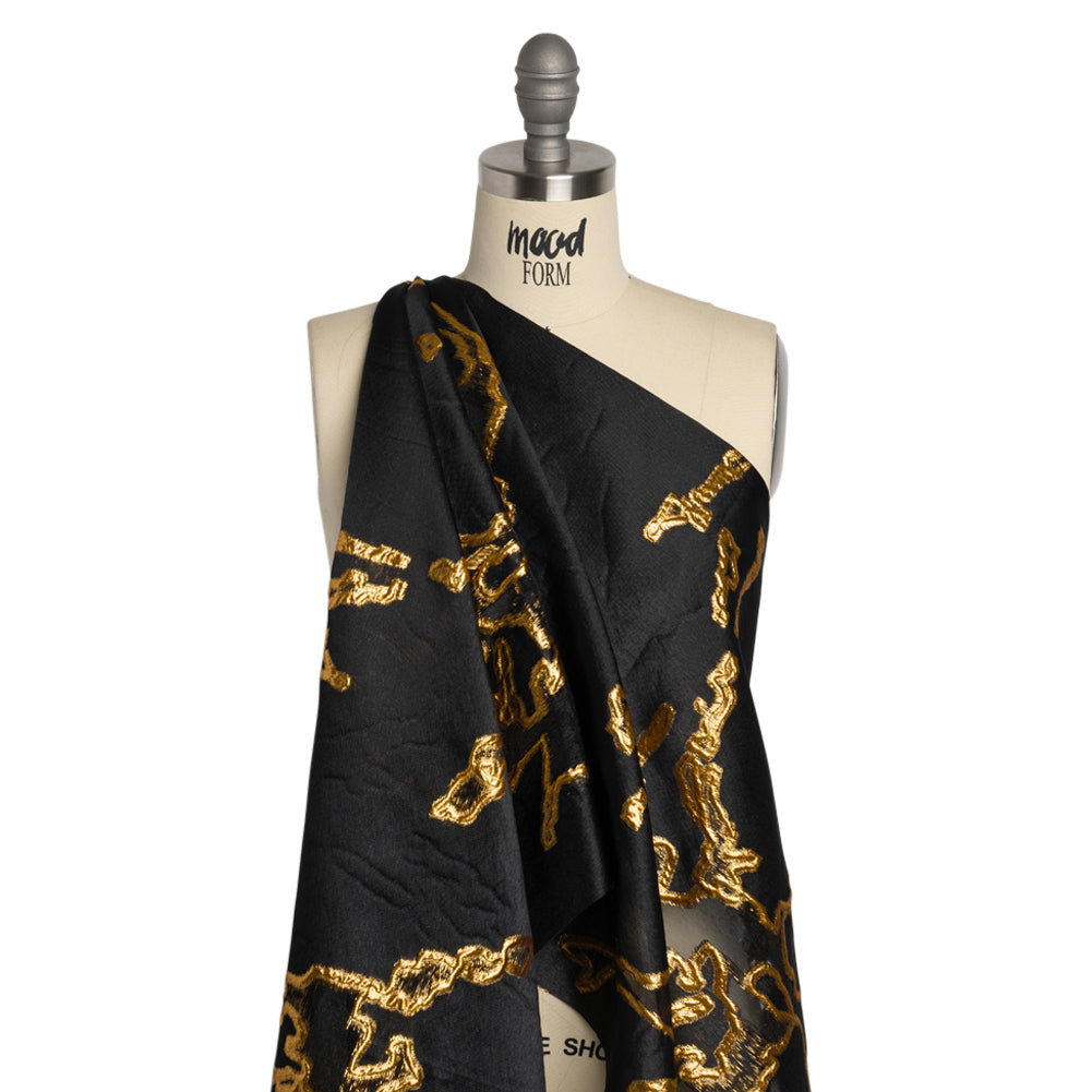 Metallic Gold and Black Abstract Embers Luxury Burnout Brocade Detail