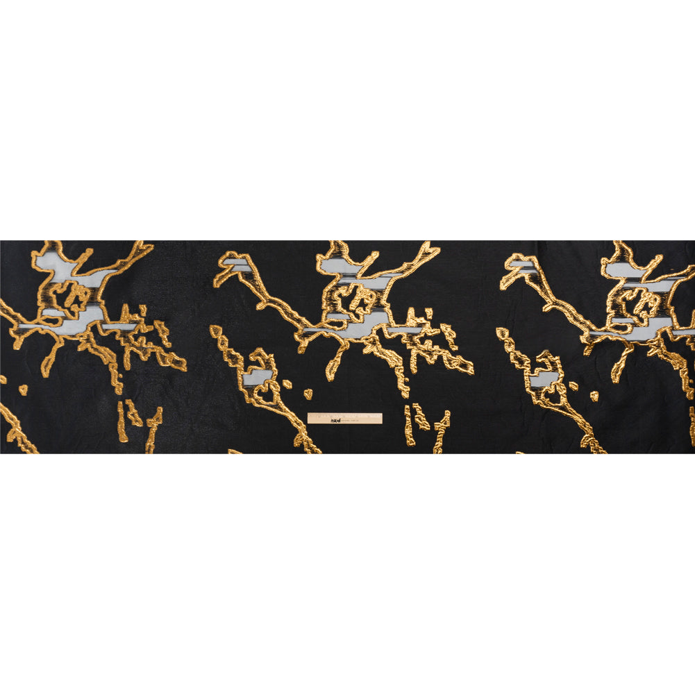 Metallic Gold and Black Abstract Embers Luxury Burnout Brocade Drape