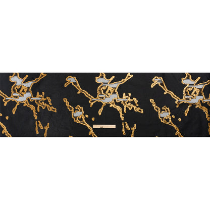 Metallic Gold and Black Abstract Embers Luxury Burnout Brocade Drape