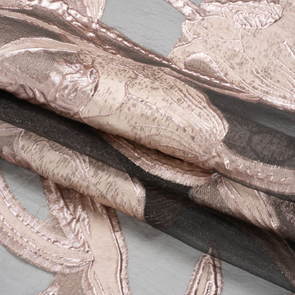 Metallic Rose Gold and Black Twirling Tulips Luxury Burnout Brocade - Full