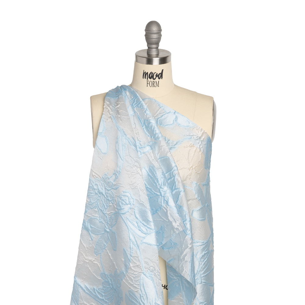 Baby Blue and Cream Floral Sheer Luxury Brocade - Detail