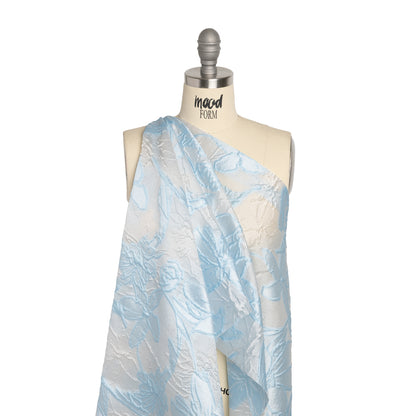 Baby Blue and Cream Floral Sheer Luxury Brocade - Detail
