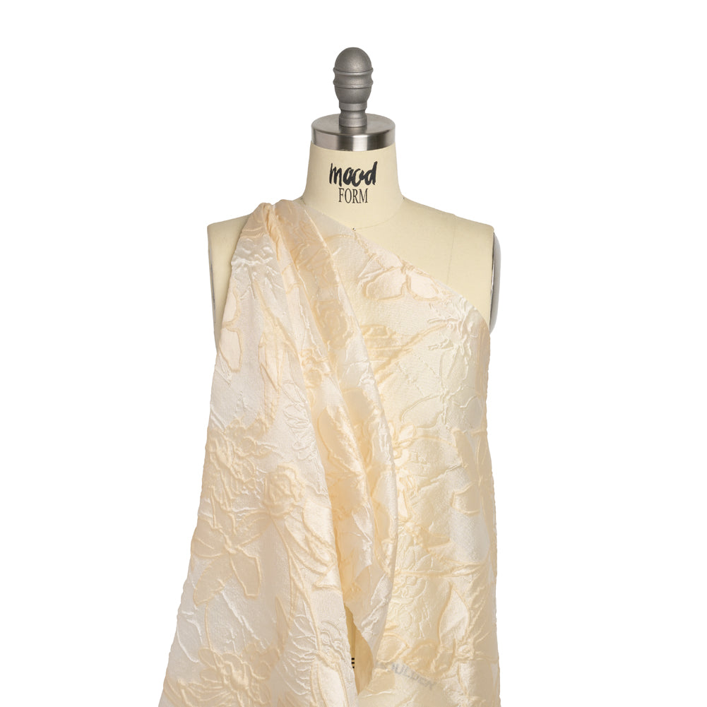 Beige and Cream Floral Sheer Luxury Brocade - Detail
