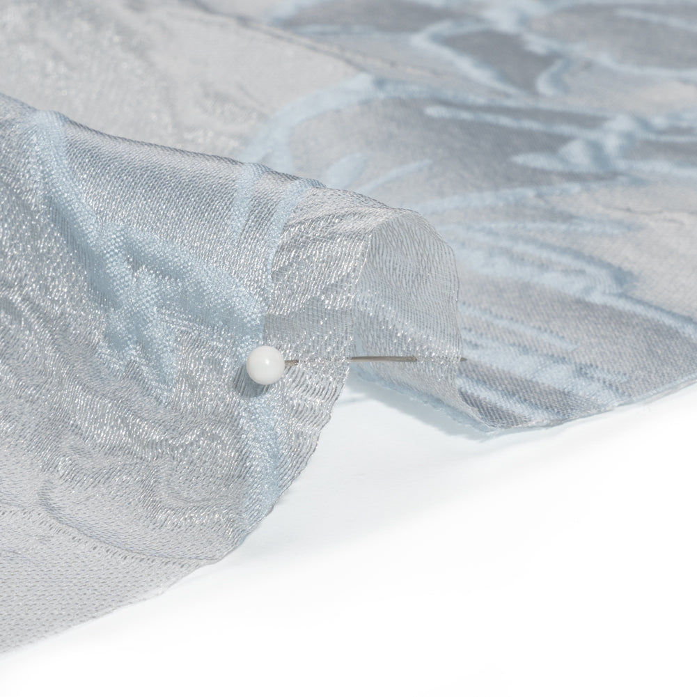 Pastel Blue and Gray Floral Sheer Luxury Brocade Folded