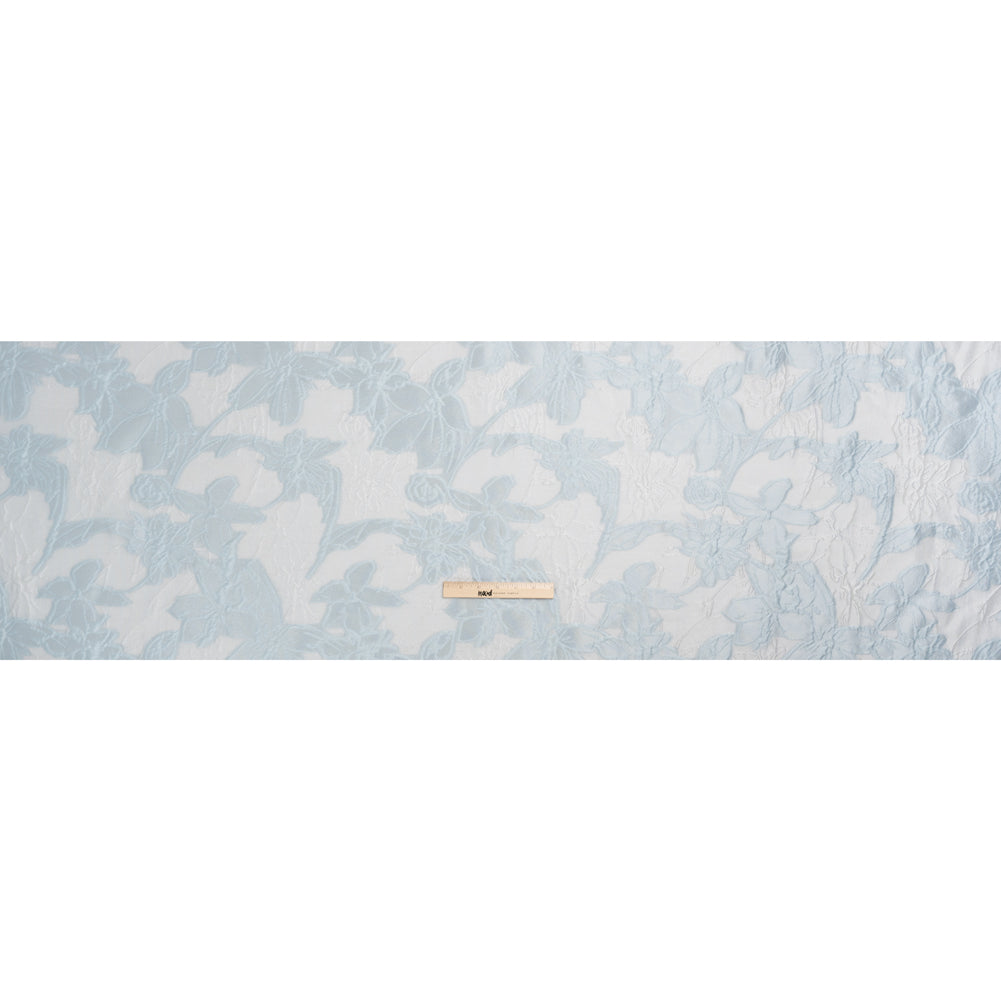 Pastel Blue and Gray Floral Sheer Luxury Brocade Drape