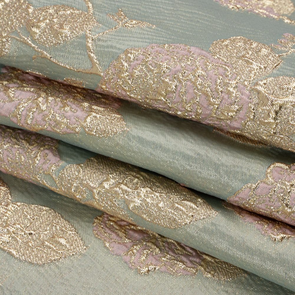 Metallic Gold, Baby Pink and Light Gray Floral Luxury Brocade - Full