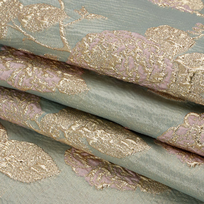 Metallic Gold, Baby Pink and Light Gray Floral Luxury Brocade - Full