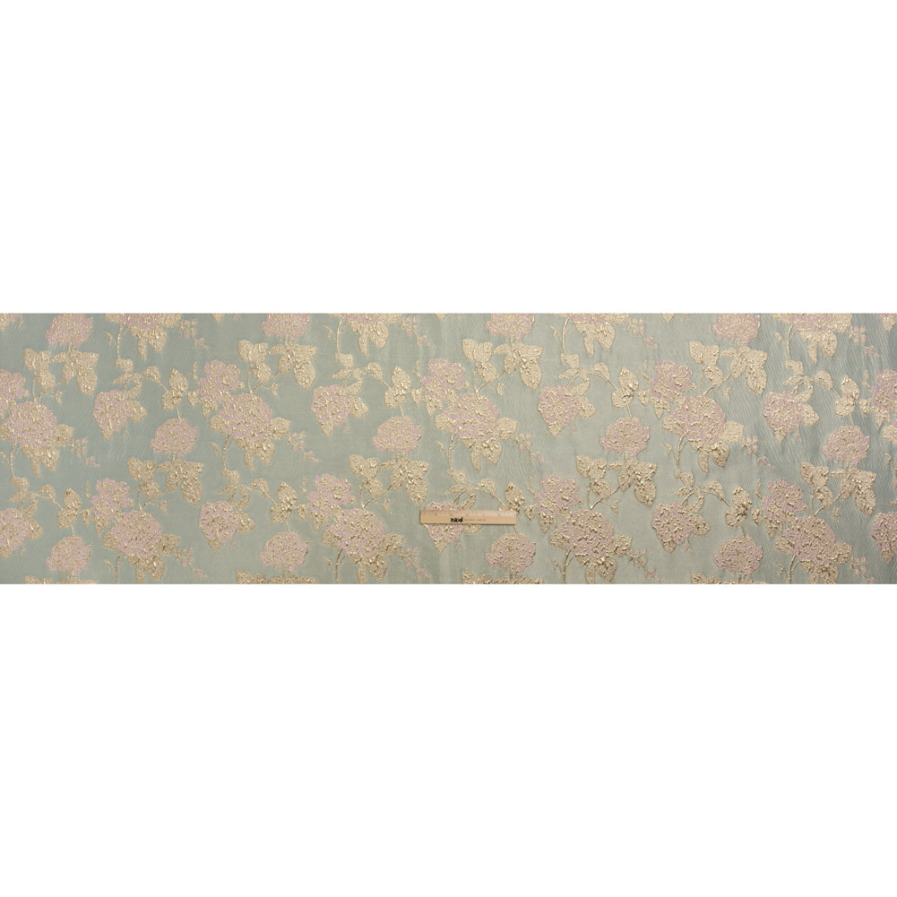 Metallic Gold, Baby Pink and Light Gray Floral Luxury Brocade - Drape