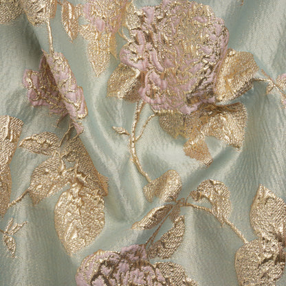 Metallic Gold, Baby Pink and Light Gray Floral Luxury Brocade