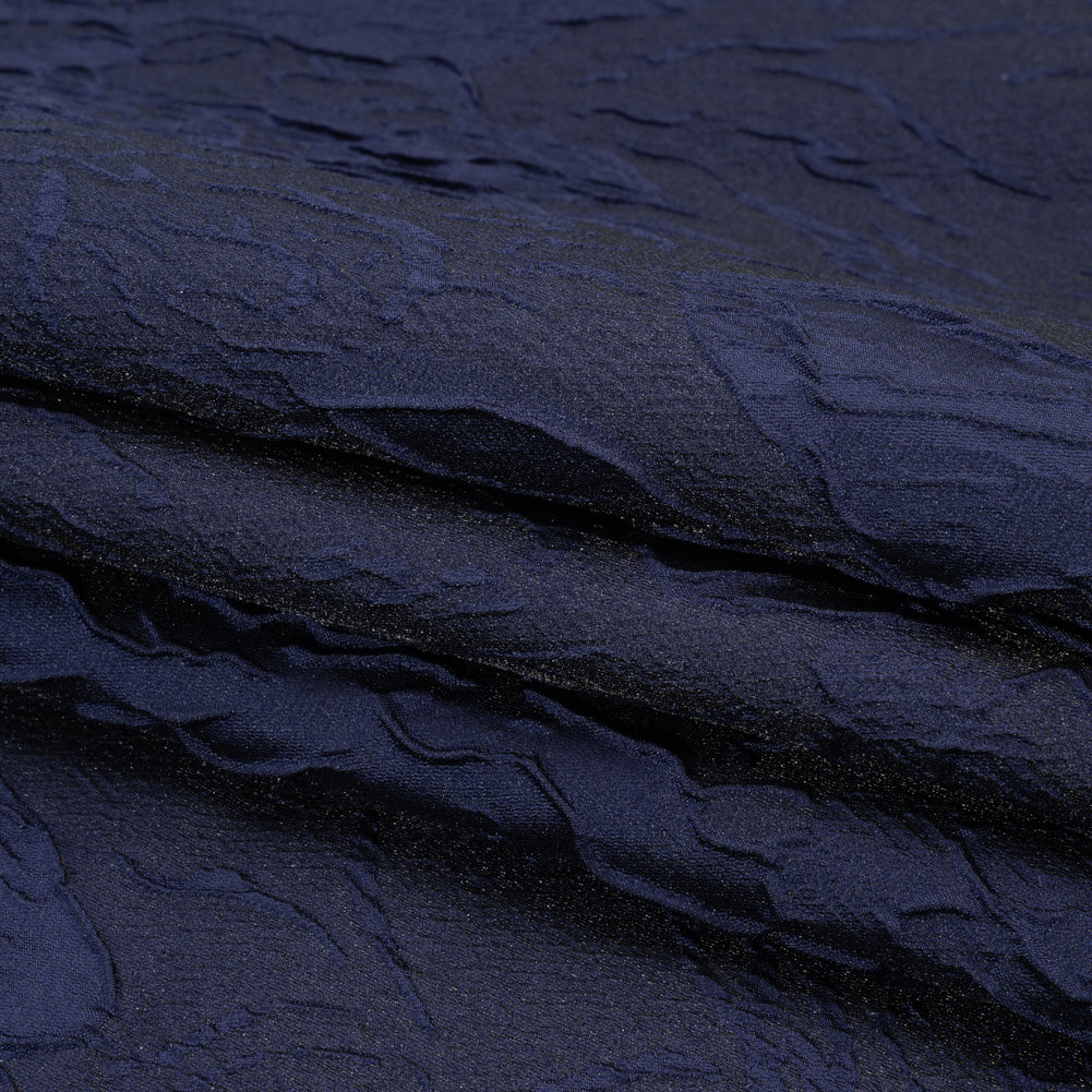 Luminous Navy Crinkled Luxury Brocade Full
