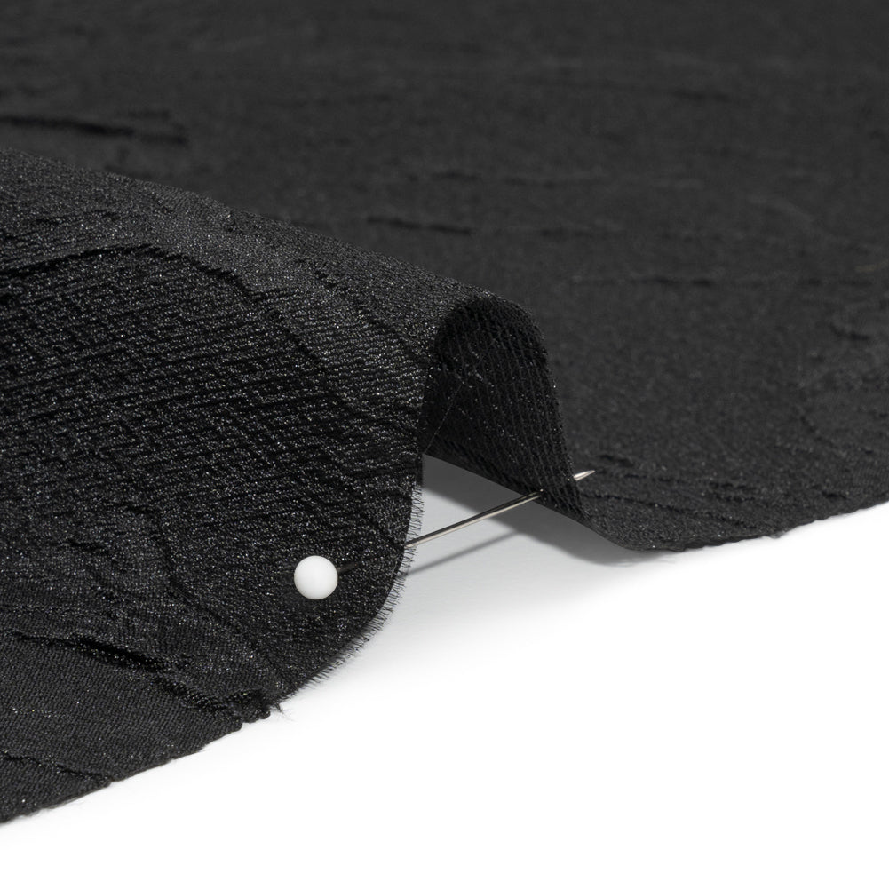 Luminous Black Crinkled Luxury Brocade Folded