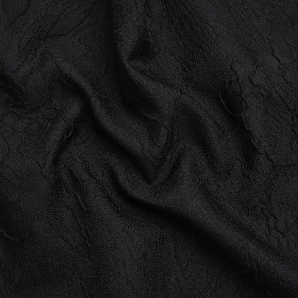 Luminous Black Crinkled Luxury Brocade