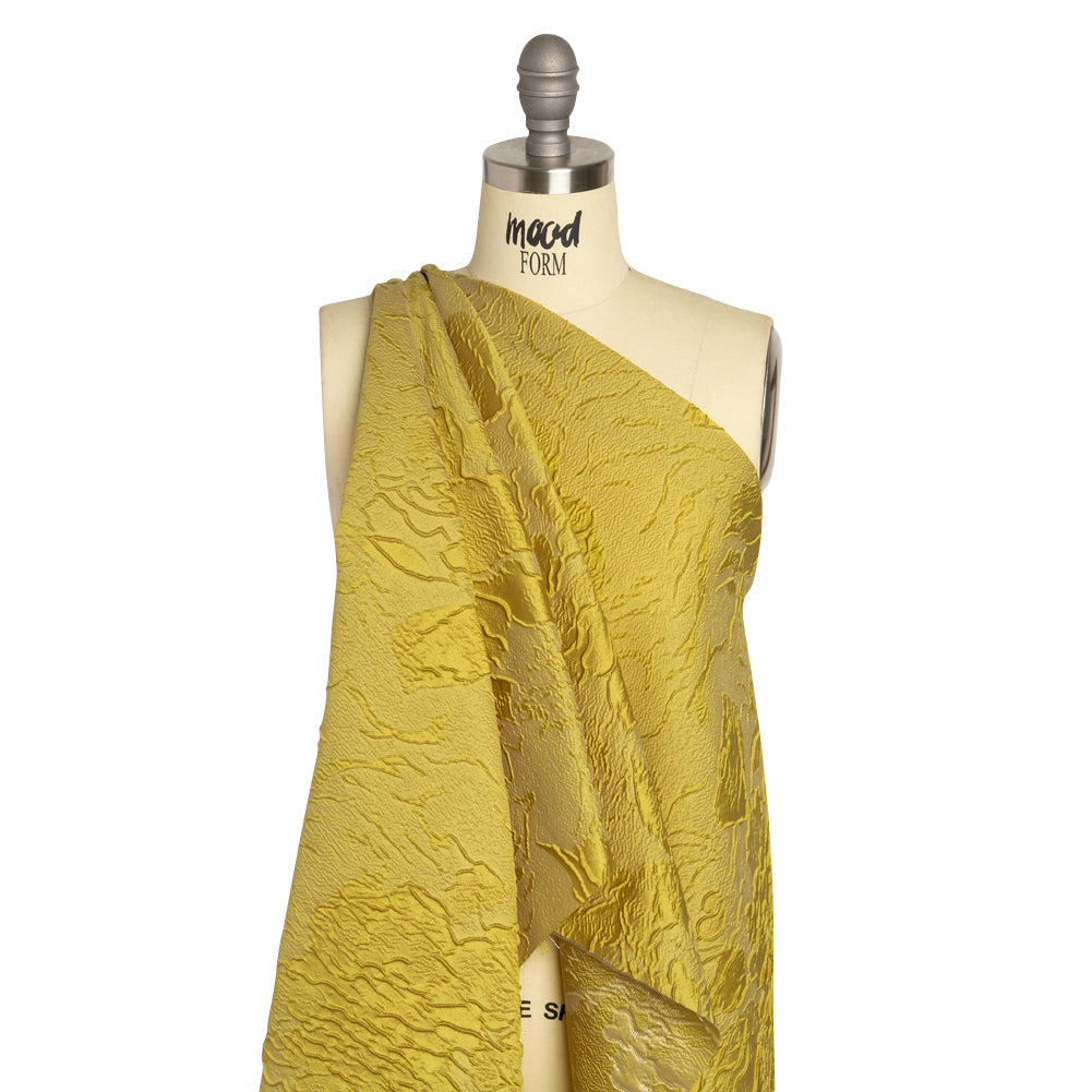 Luminous Citron Crinkled Luxury Brocade - Detail