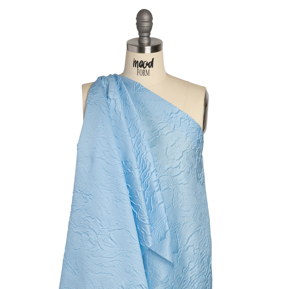 Luminous Baby Blue Crinkled Luxury Brocade - Detail
