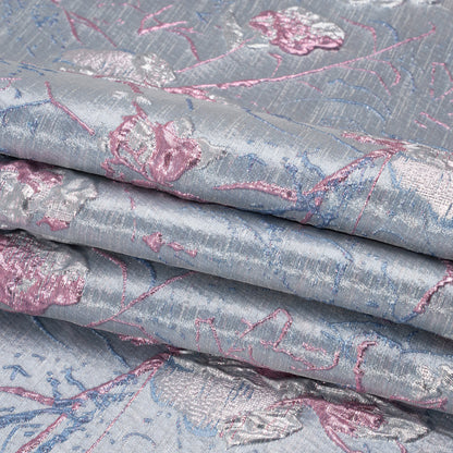Metallic Blue and Light Purple Flower Clippings Luxury Brocade - Full