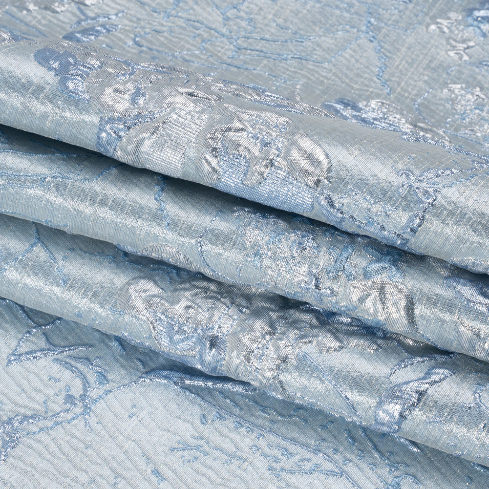 Metallic Baby Blue and Silver Flower Clippings Luxury Brocade Full