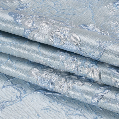 Metallic Baby Blue and Silver Flower Clippings Luxury Brocade Full