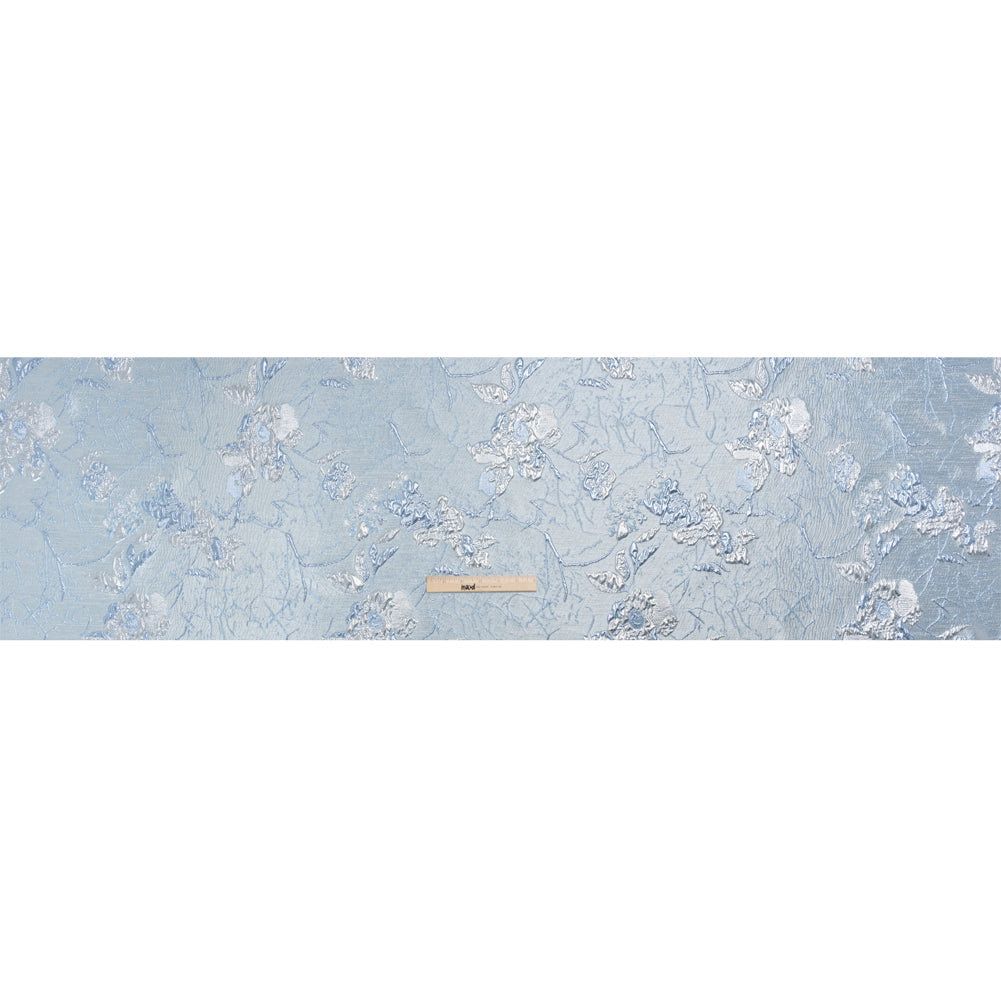 Metallic Baby Blue and Silver Flower Clippings Luxury Brocade Drape