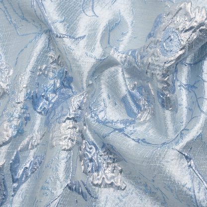 Metallic Baby Blue and Silver Flower Clippings Luxury Brocade