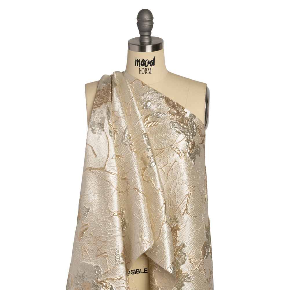 Metallic Gold and Silver Flower Clippings Luxury Brocade - Detail