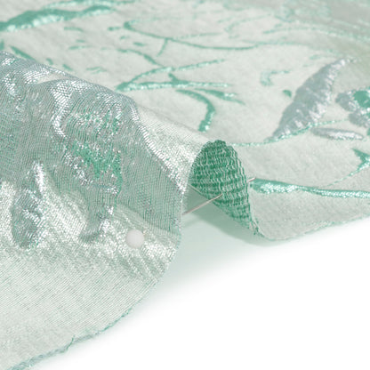 Metallic Mint and Silver Flower Clippings Luxury Brocade - Folded
