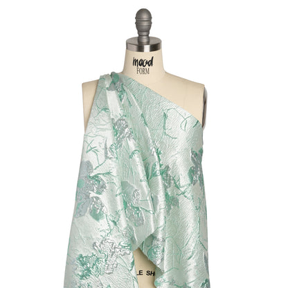 Metallic Mint and Silver Flower Clippings Luxury Brocade - Detail