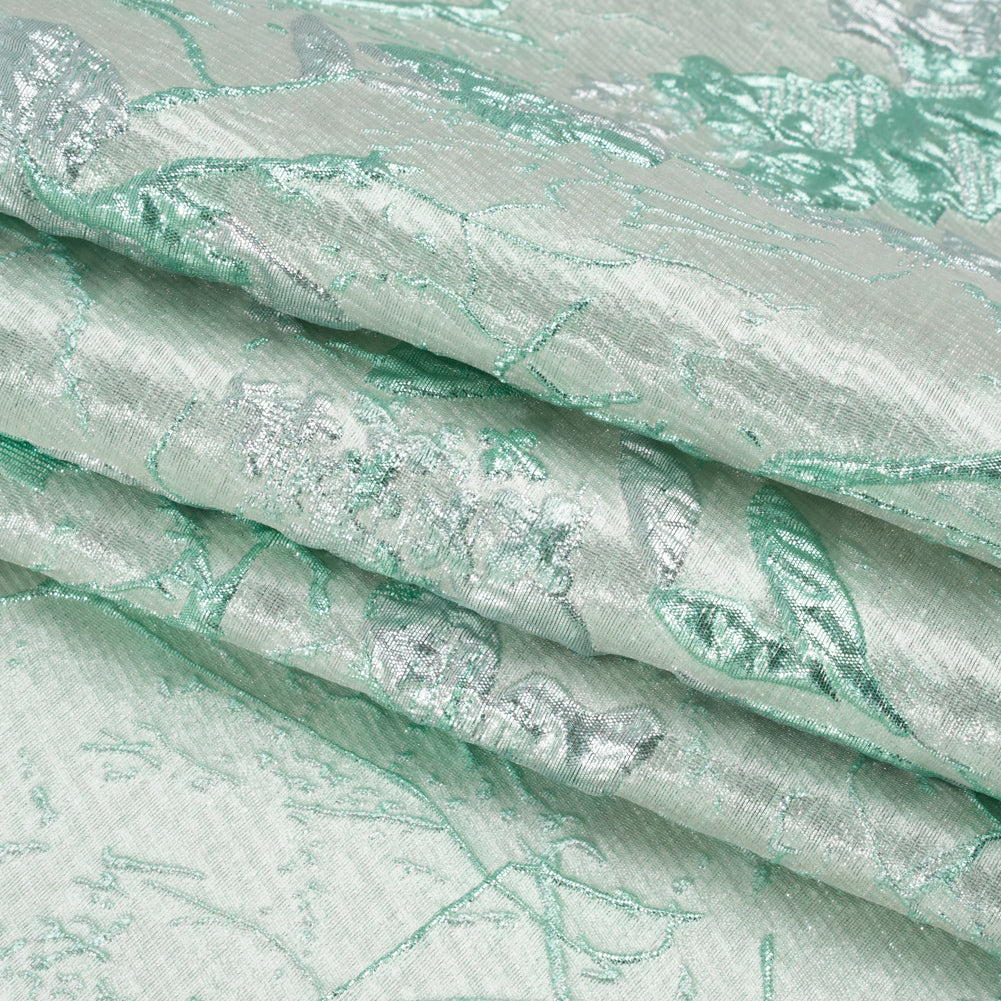 Metallic Mint and Silver Flower Clippings Luxury Brocade - Full