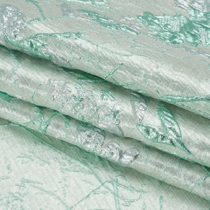 Metallic Mint and Silver Flower Clippings Luxury Brocade - Full