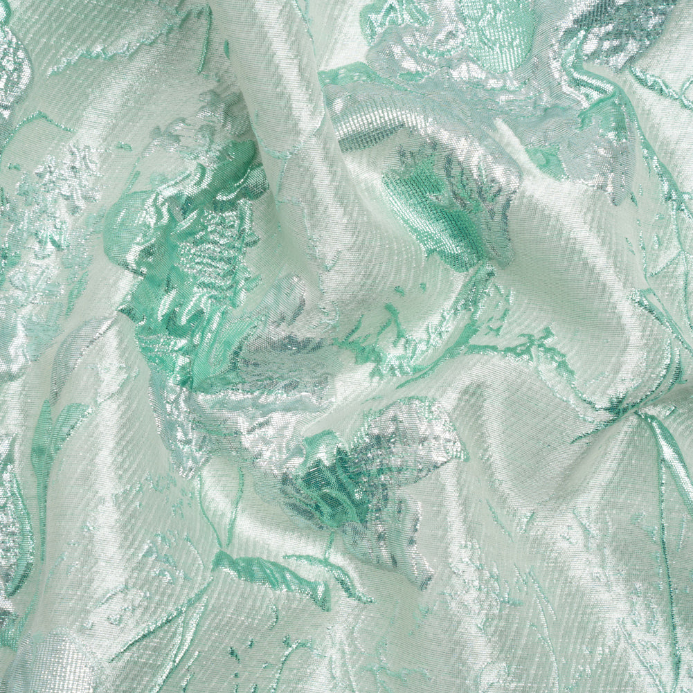 Metallic Mint and Silver Flower Clippings Luxury Brocade