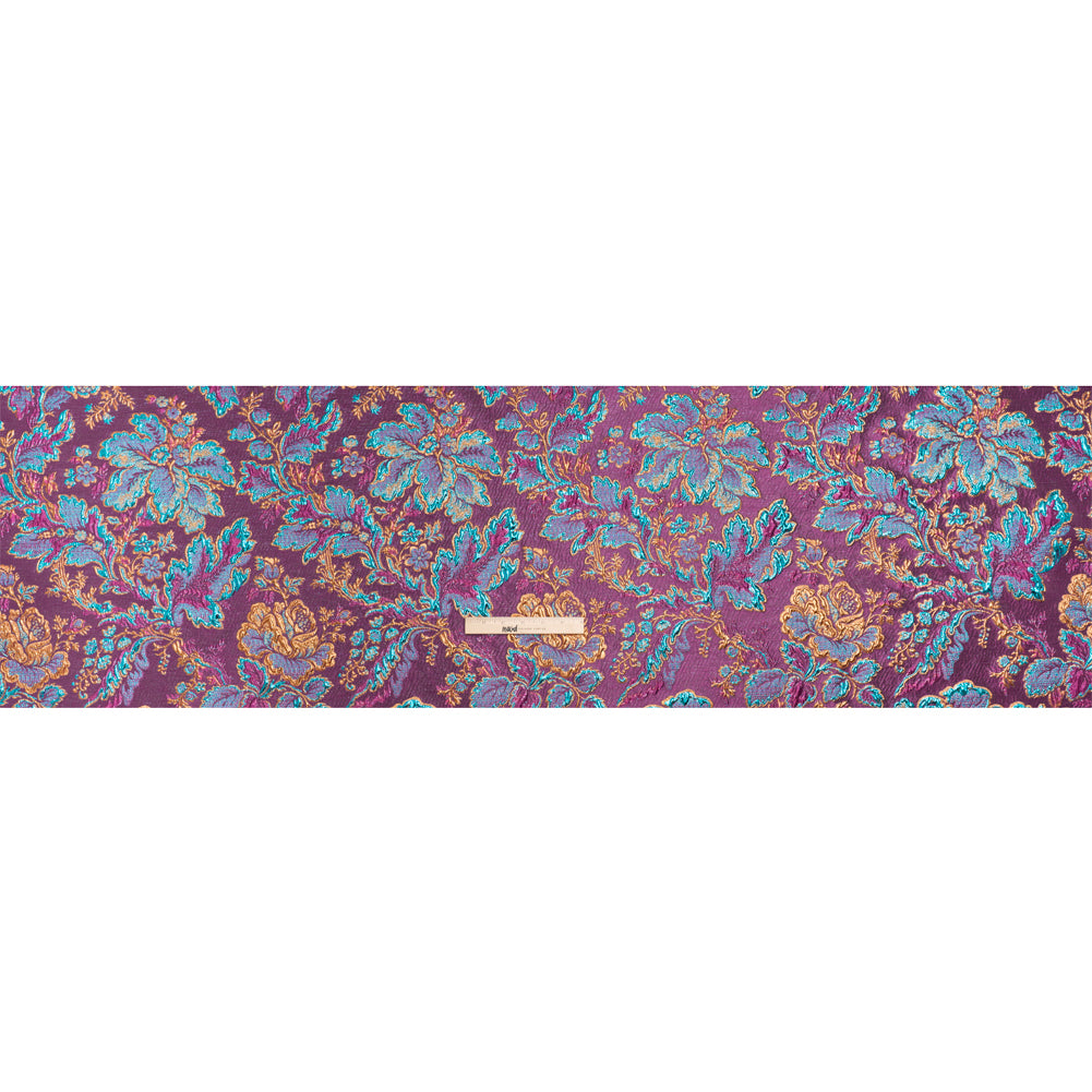 Metallic Purple, Teal and Gold Floral Delight Luxury Brocade