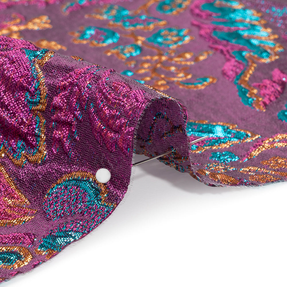 Metallic Purple, Teal and Gold Floral Delight Luxury Brocade - Full