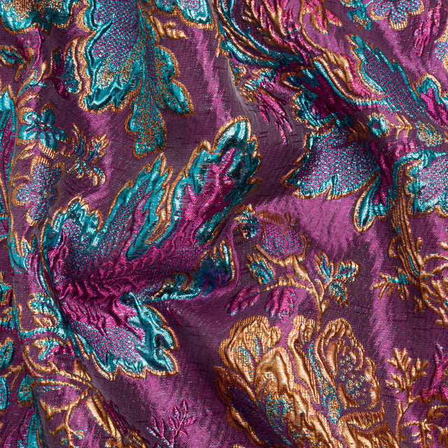 Metallic Purple, Teal and Gold Floral Delight Luxury Brocade