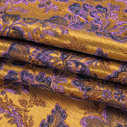 Metallic Antique Gold, Purple and Navy Floral Delight Luxury Brocade Full