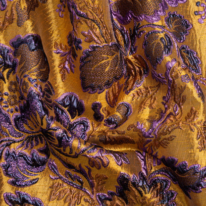 Metallic Antique Gold, Purple and Navy Floral Delight Luxury Brocade