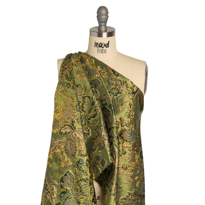 Metallic Gold, Olive and Evergreen Floral Delight Luxury Brocade Detail