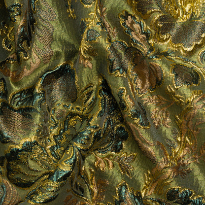 Metallic Gold, Olive and Evergreen Floral Delight Luxury Brocade