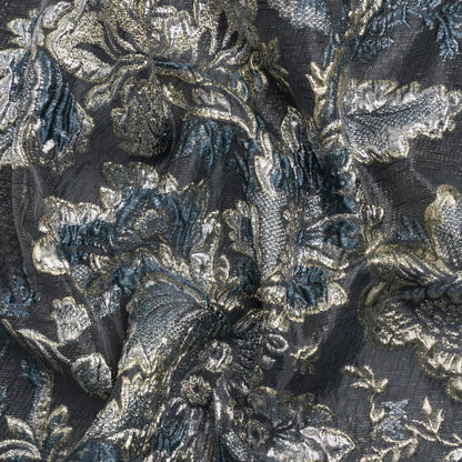 Metallic Silver, Gold and Charcoal Floral Delight Luxury Brocade