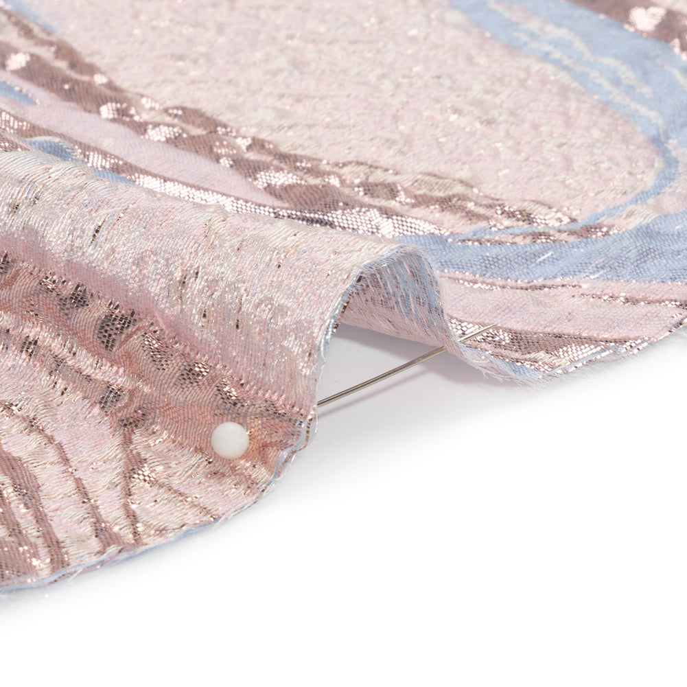 Metallic Pastel Pink and Baby Blue Flowing Lines Luxury Brocade - Folded