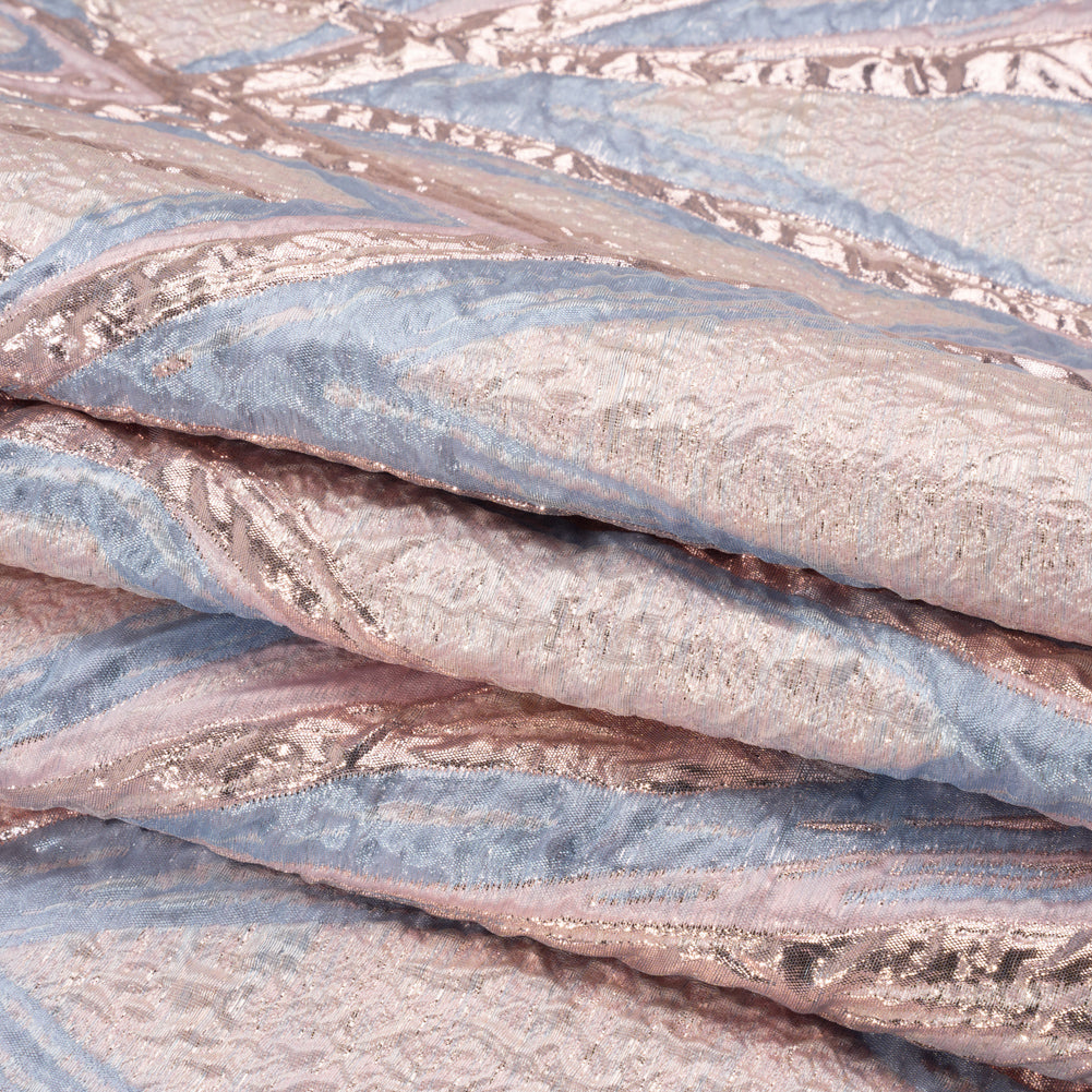 Metallic Pastel Pink and Baby Blue Flowing Lines Luxury Brocade - Full