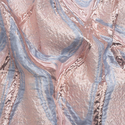 Metallic Pastel Pink and Baby Blue Flowing Lines Luxury Brocade