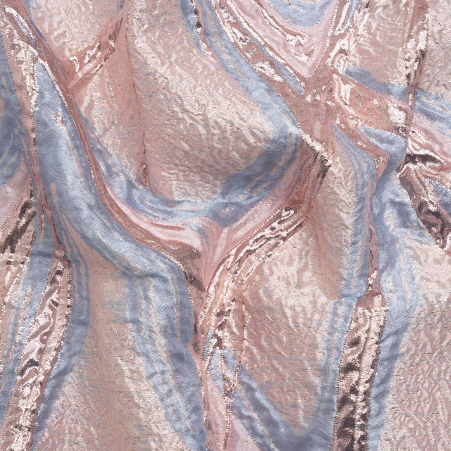 Metallic Pastel Pink and Baby Blue Flowing Lines Luxury Brocade