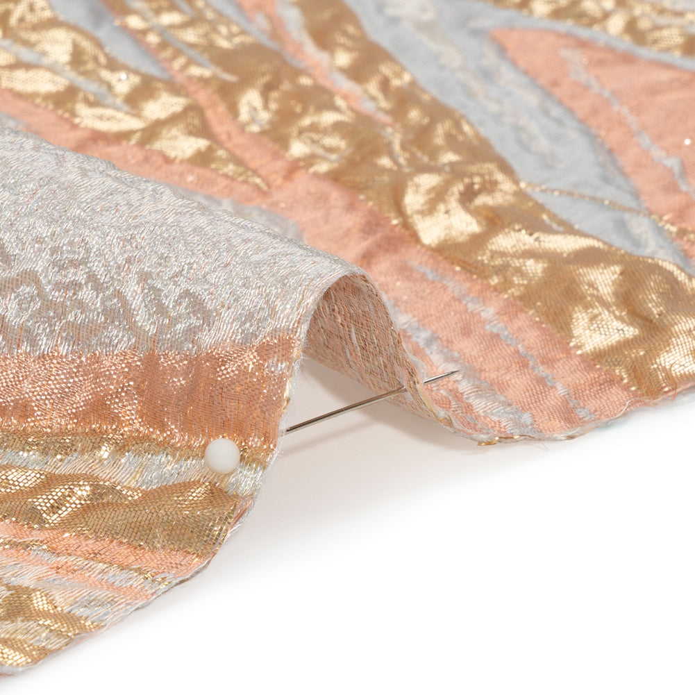 Metallic Gold, Pale Gray and Peach Flowing Lines Luxury Brocade Folded