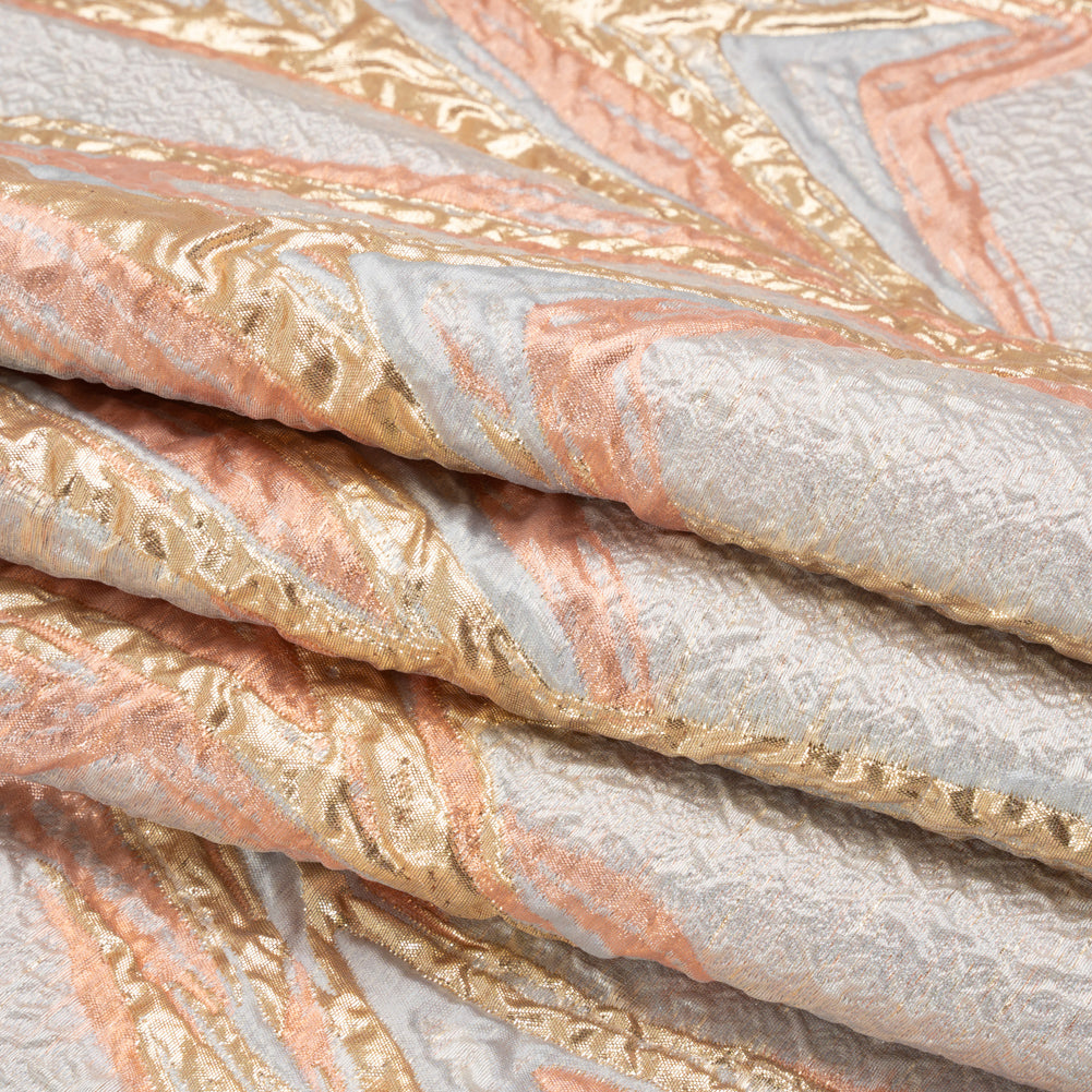 Metallic Gold, Pale Gray and Peach Flowing Lines Luxury Brocade Full